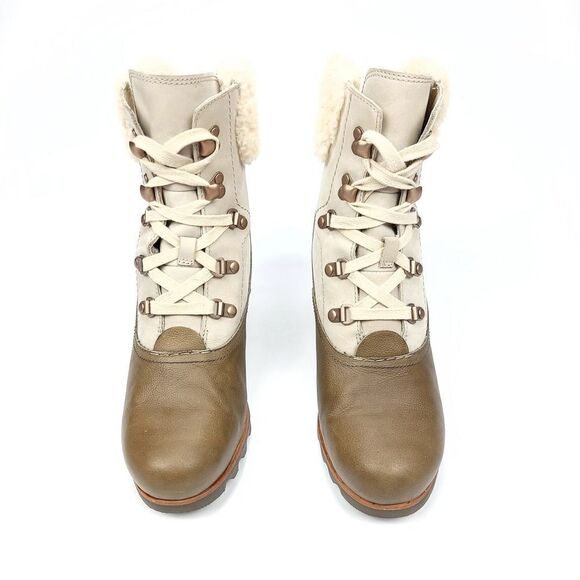 NEW Sorel Jayne Lux Waterproof Leather Sherpa Fur Chunky Block Heeled Booties 9 - Picture 7 of 9